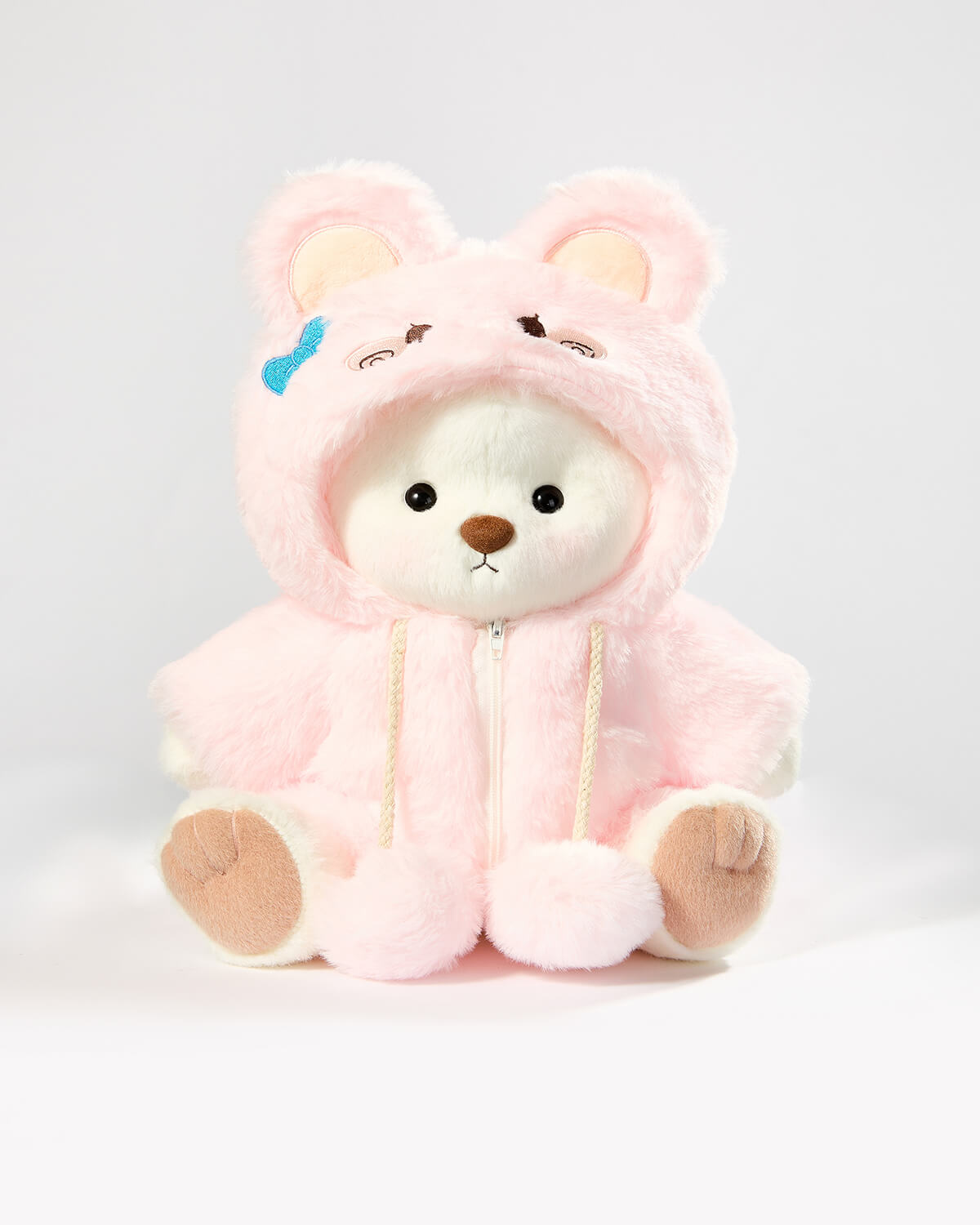White Short Hair Bear & Pink Plush Rabbit Jumpsuit - 12 Inches