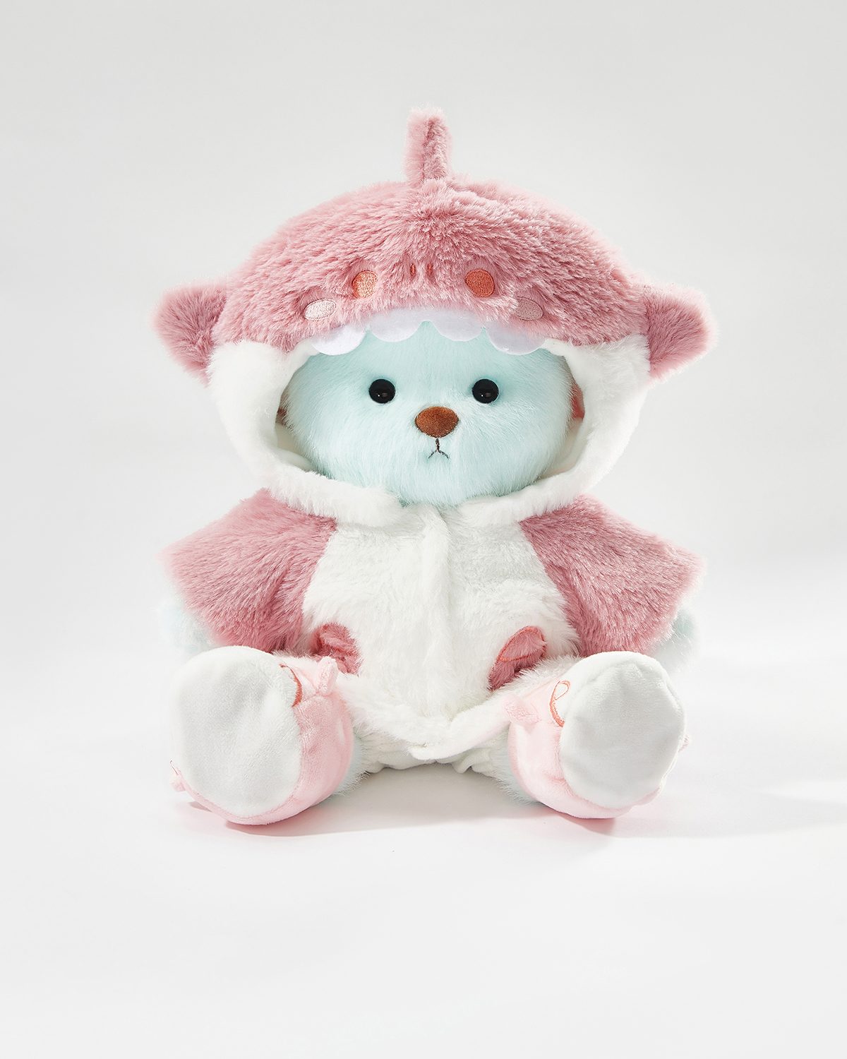 Mint Blue Long Hair Bear & Pink Shark Set - 12 Inches