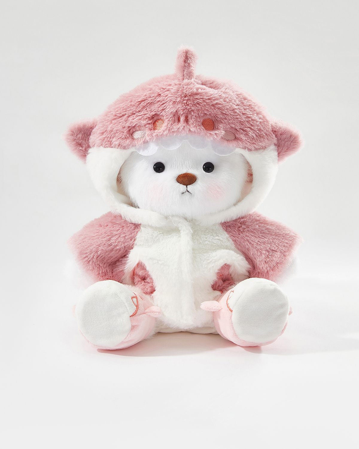 White Long Hair Bear & Pink Shark Set - 12 Inches