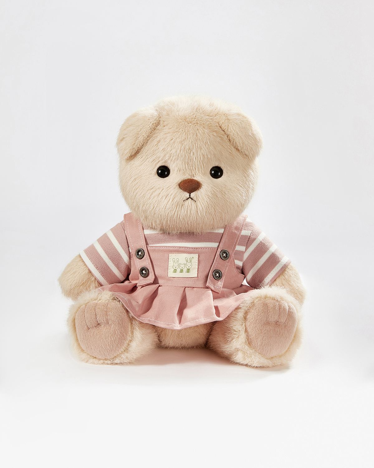 Teddy Bear & Pink Striped Back Dress - 12 Inches