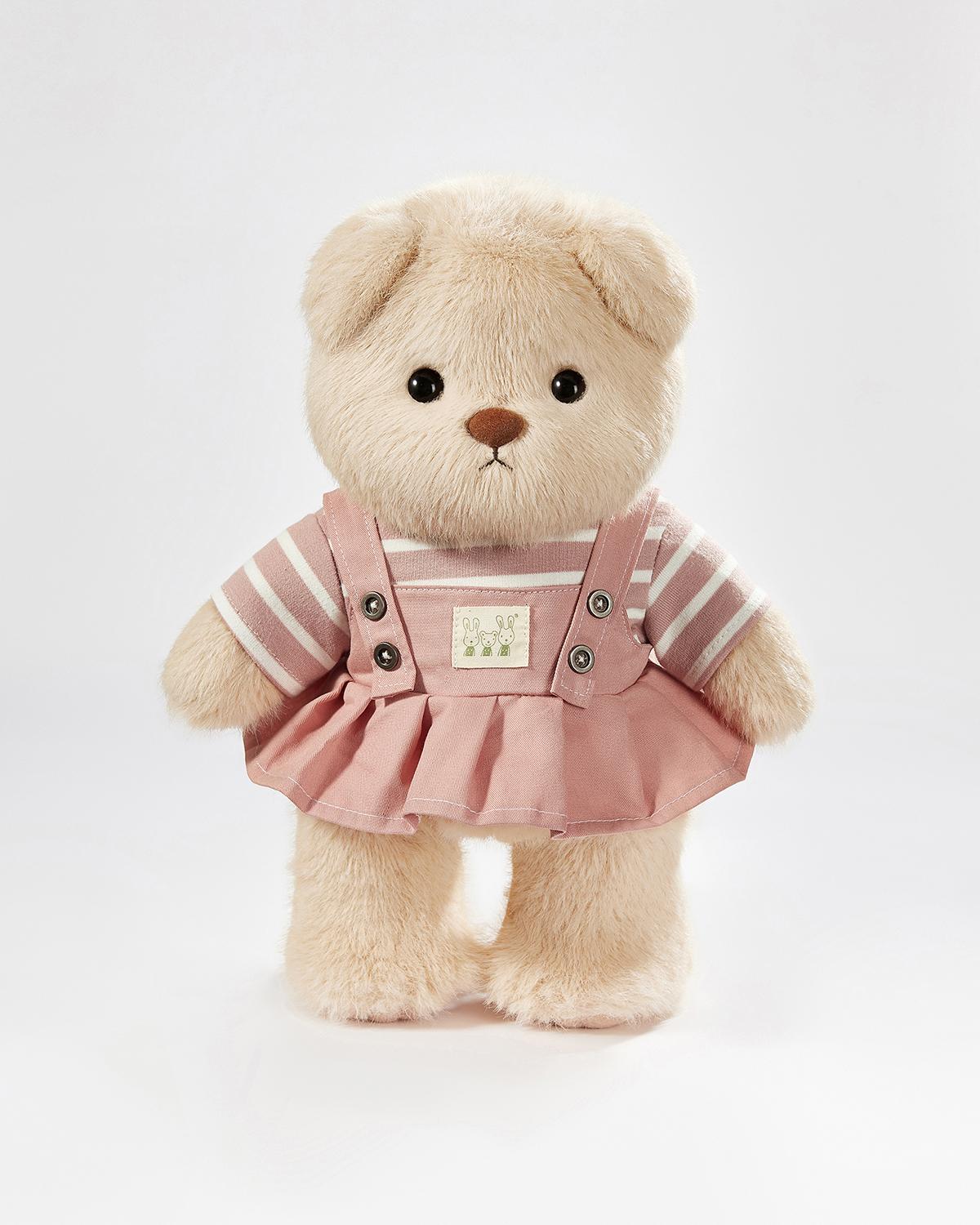 Teddy Bear & Pink Striped Back Dress - 12 Inches