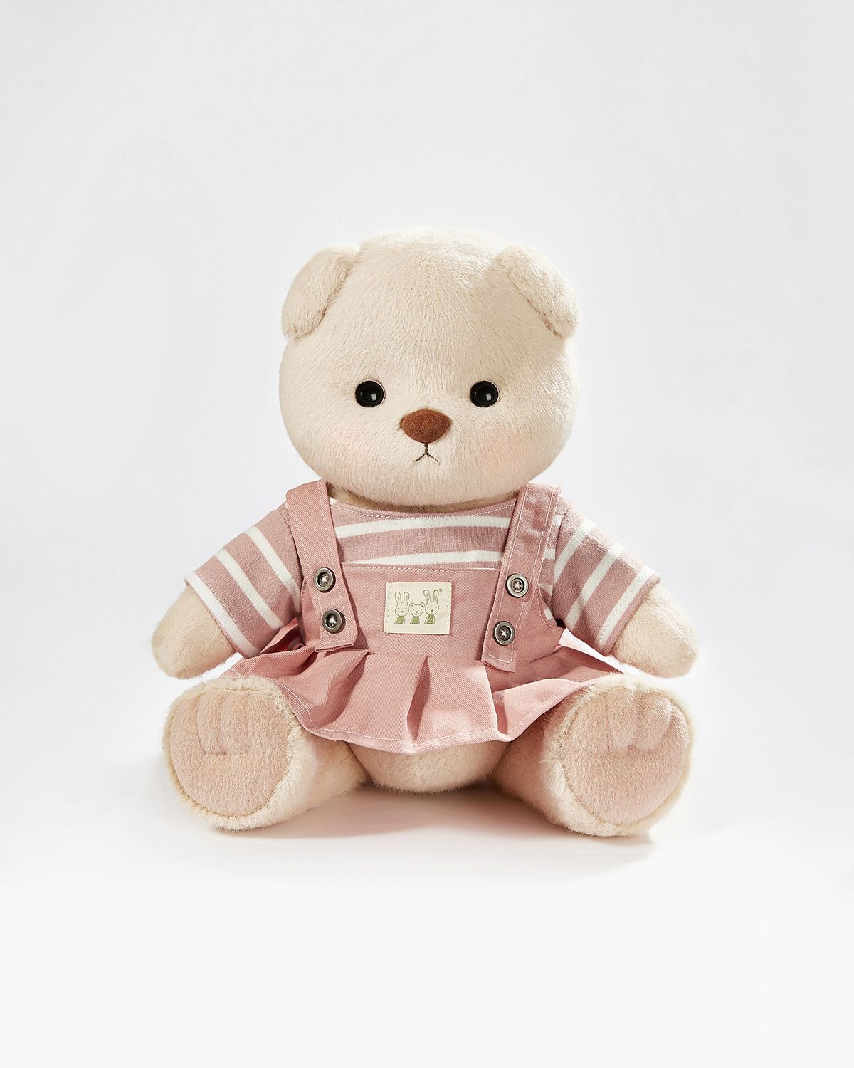 Milk Tea Short Hair Bear & Pink Striped Back Dress - 12 Inches