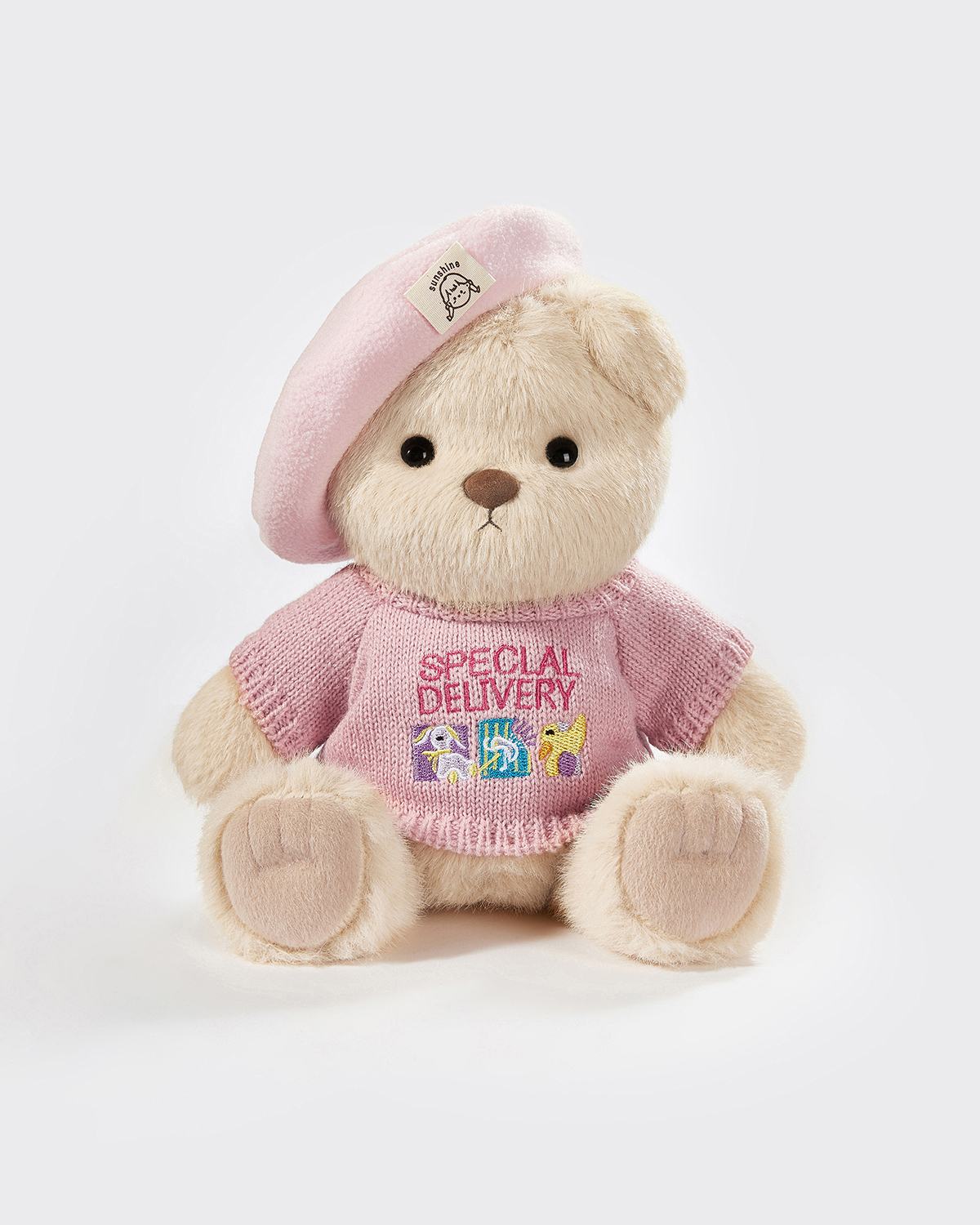 Milk Tea Long Hair Bear & Pink Sweater Set - 12 Inches