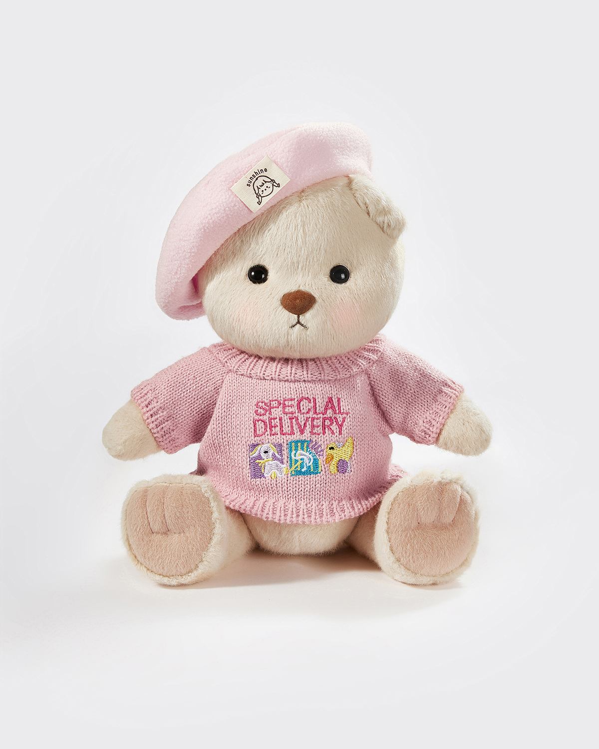 Milk Tea Short Hair Bear & Pink Sweater Set - 12 Inches