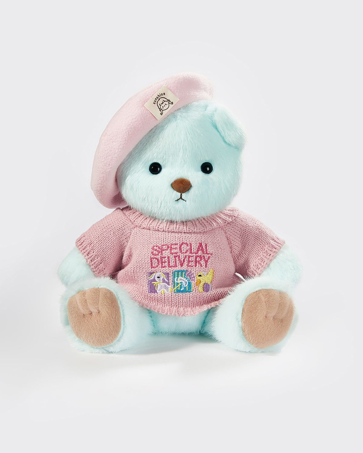 Mint Blue Long Hair Bear & Pink Sweater Set - 12 Inches
