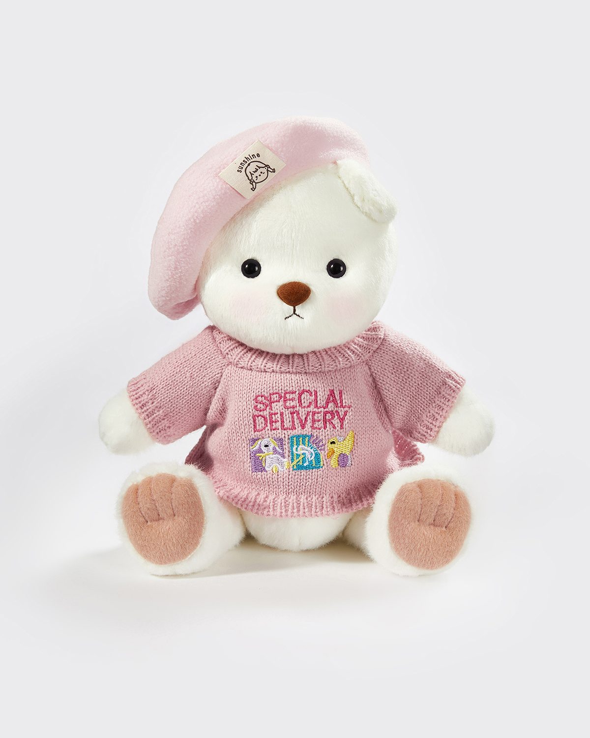 White Short Hair Bear & Pink Sweater Set - 12 Inches