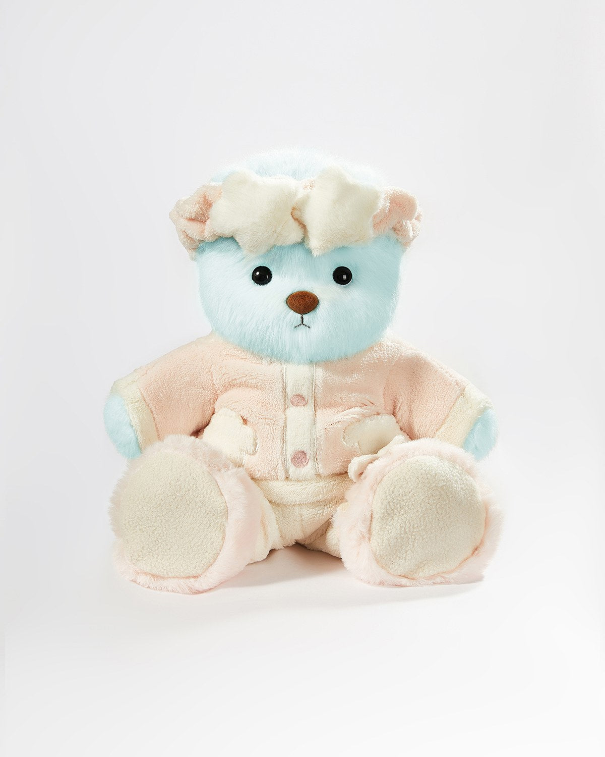 Mint Blue Long Hair Bear & Pink Winter Pajama - 12 Inches