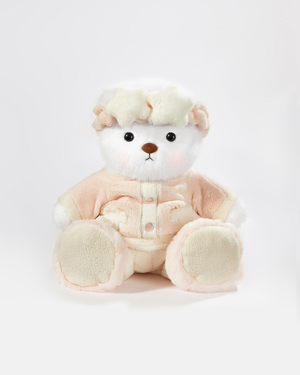 White Long Hair Bear & Pink Winter Pajama - 12 Inches
