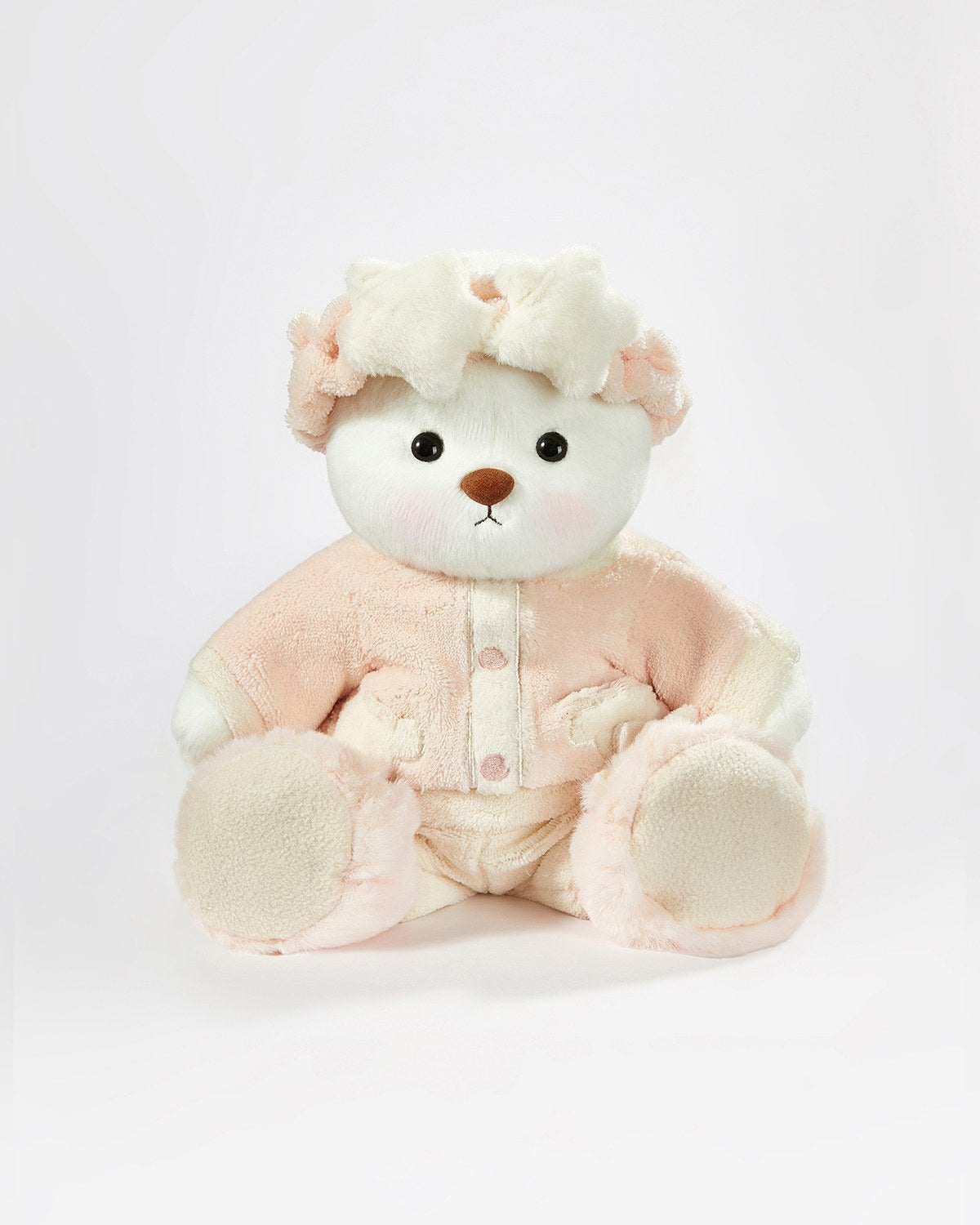 White Short Hair Bear & Pink Winter Pajama - 12 Inches