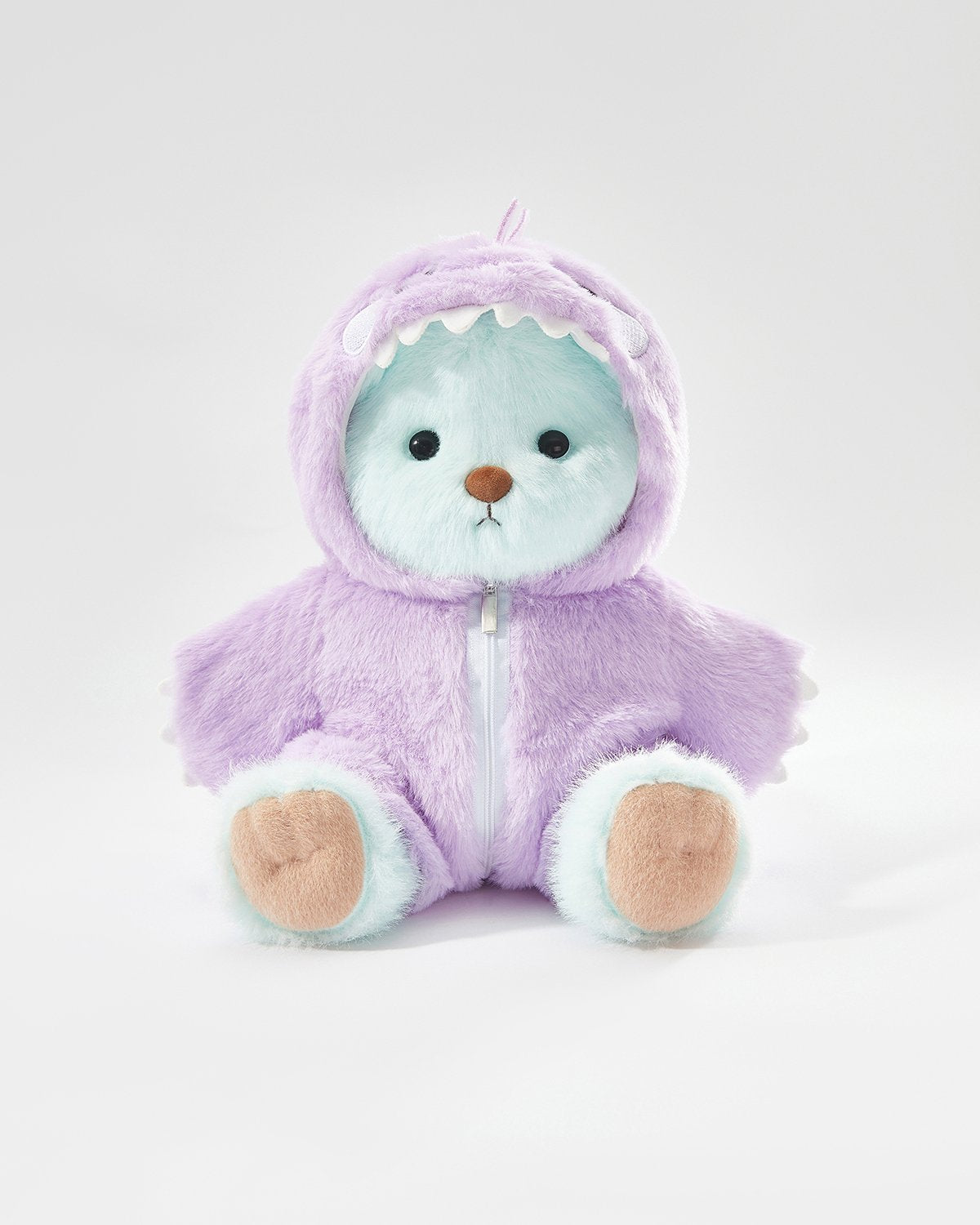 Mint Blue Long Hair Bear & Purple Dinosaur Jumpsuit - 12 Inches