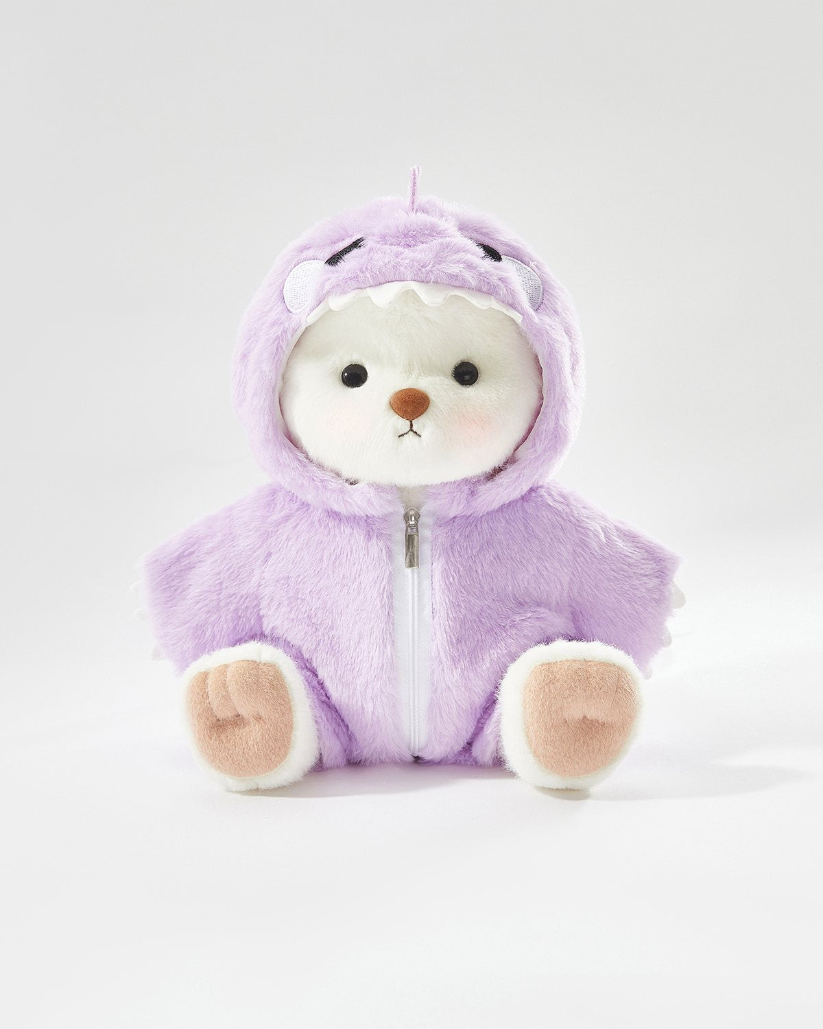 White Short Hair Bear & Purple Dinosaur Jumpsuit - 12 Inches