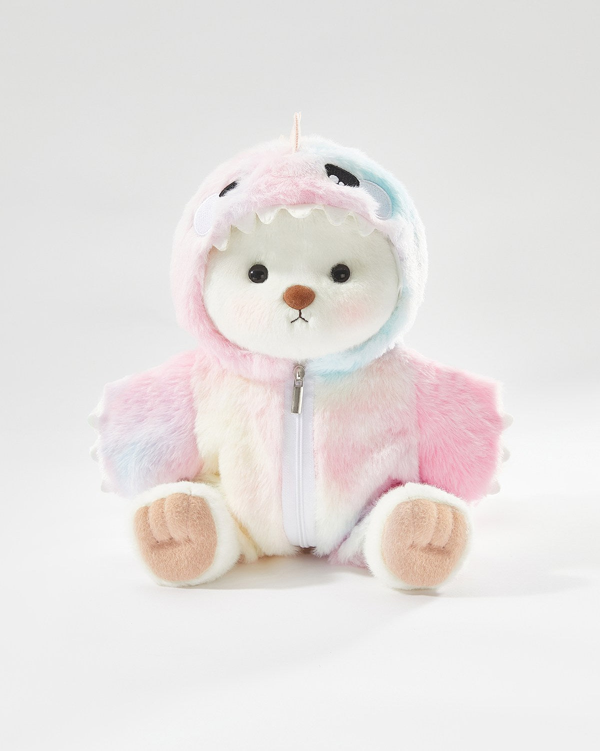 White Short Hair Bear & Rainbow Pink Dinosaur Jumpsuit - 12 Inches