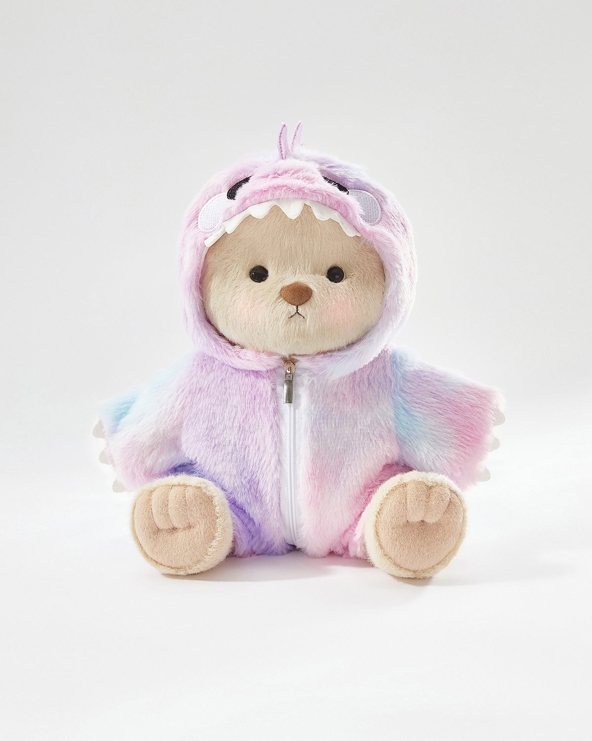Milk Tea Short Hair Bear & Rainbow Purple Dinosaur Jumpsuit - 12 Inches
