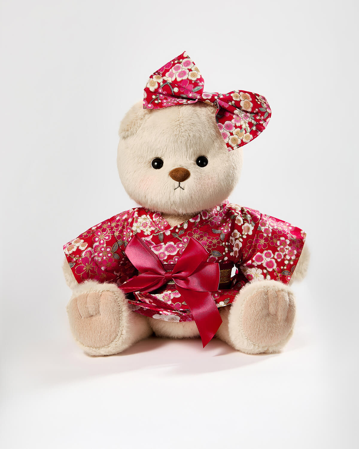 Milk Tea Short Hair Bear & Red Kimono Dress- 12 Inches
