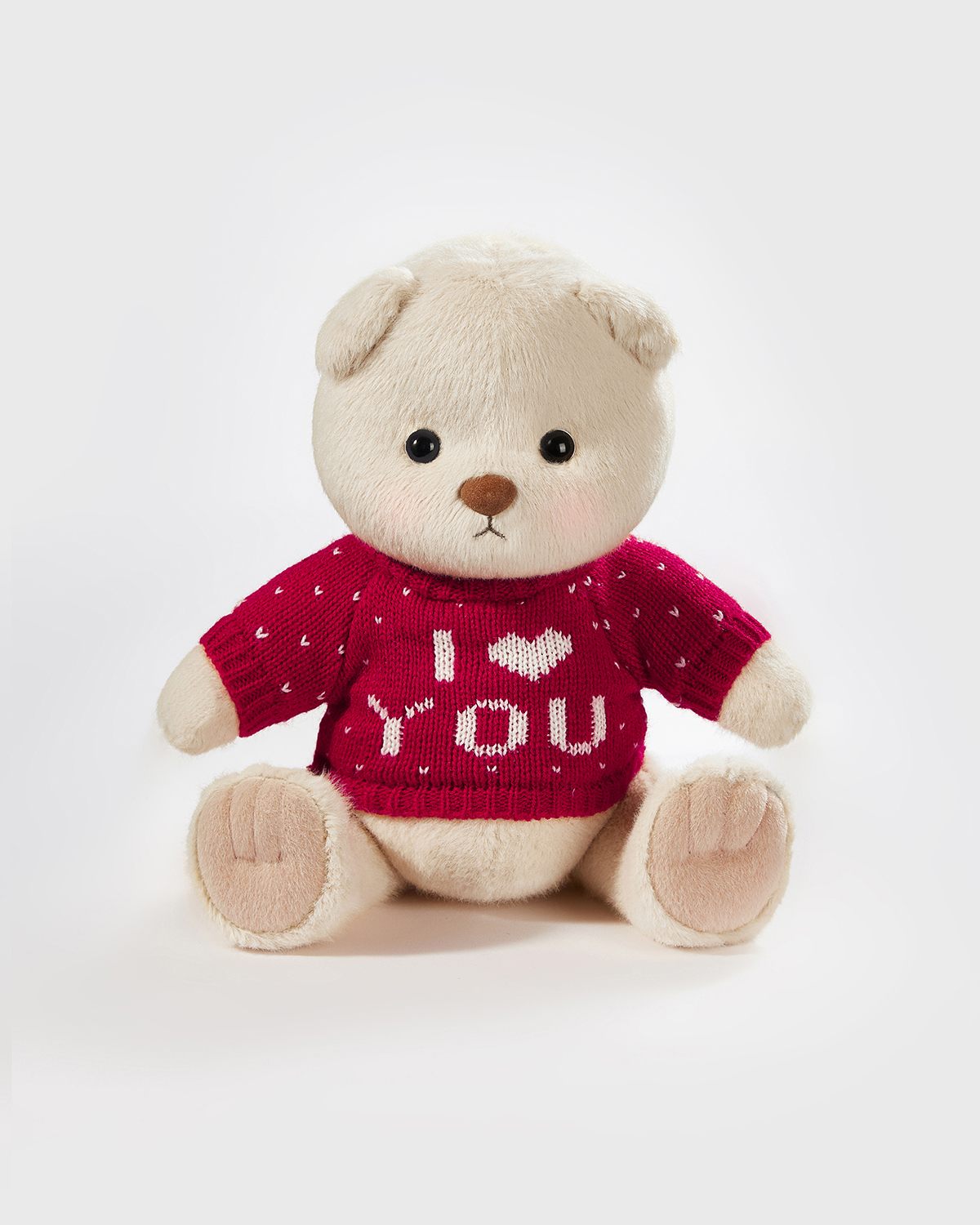 Milk Tea Short Hair Bear & Red Love Sweater - 12 Inches