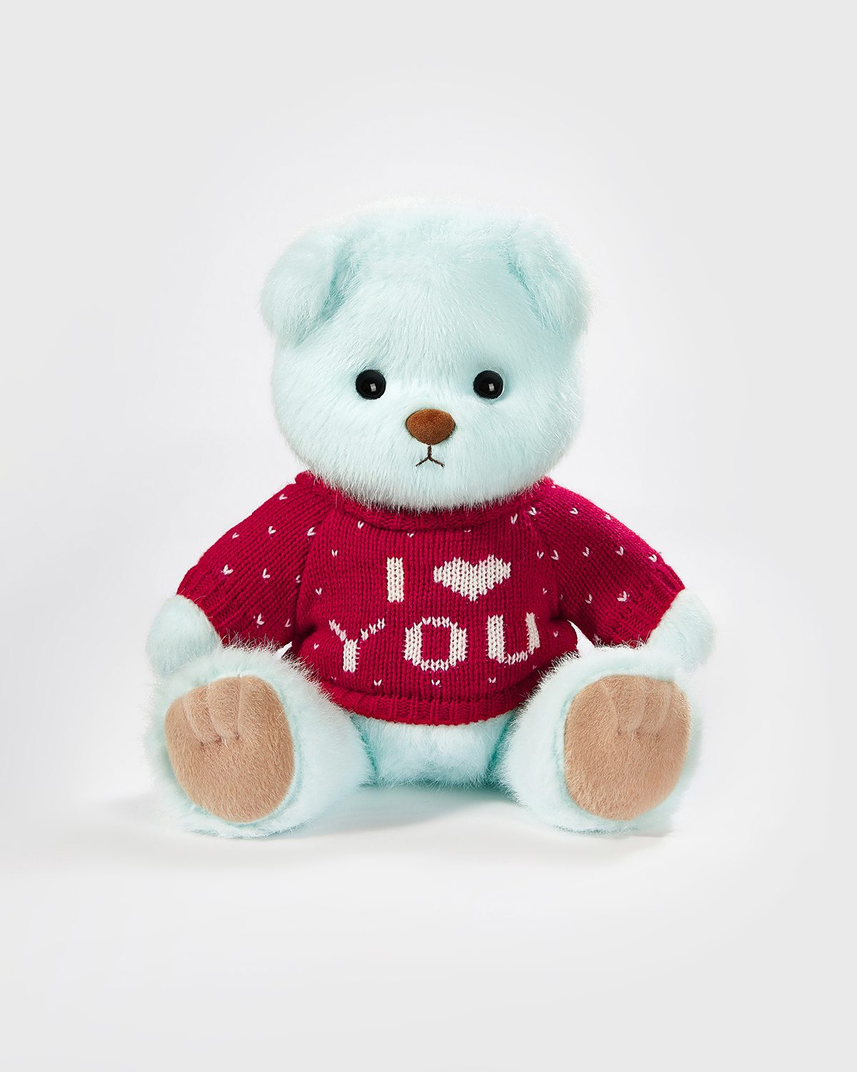 Mint Blue Long Hair Bear & Red Love Sweater - 12 Inches