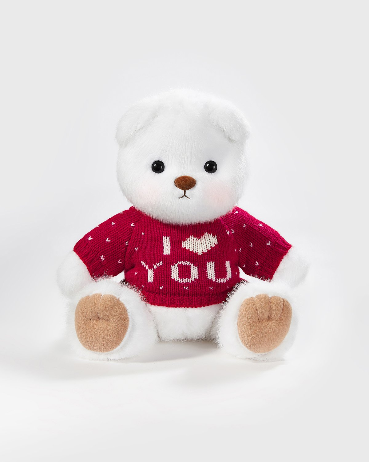 White Long Hair Bear & Red Love Sweater - 12 Inches