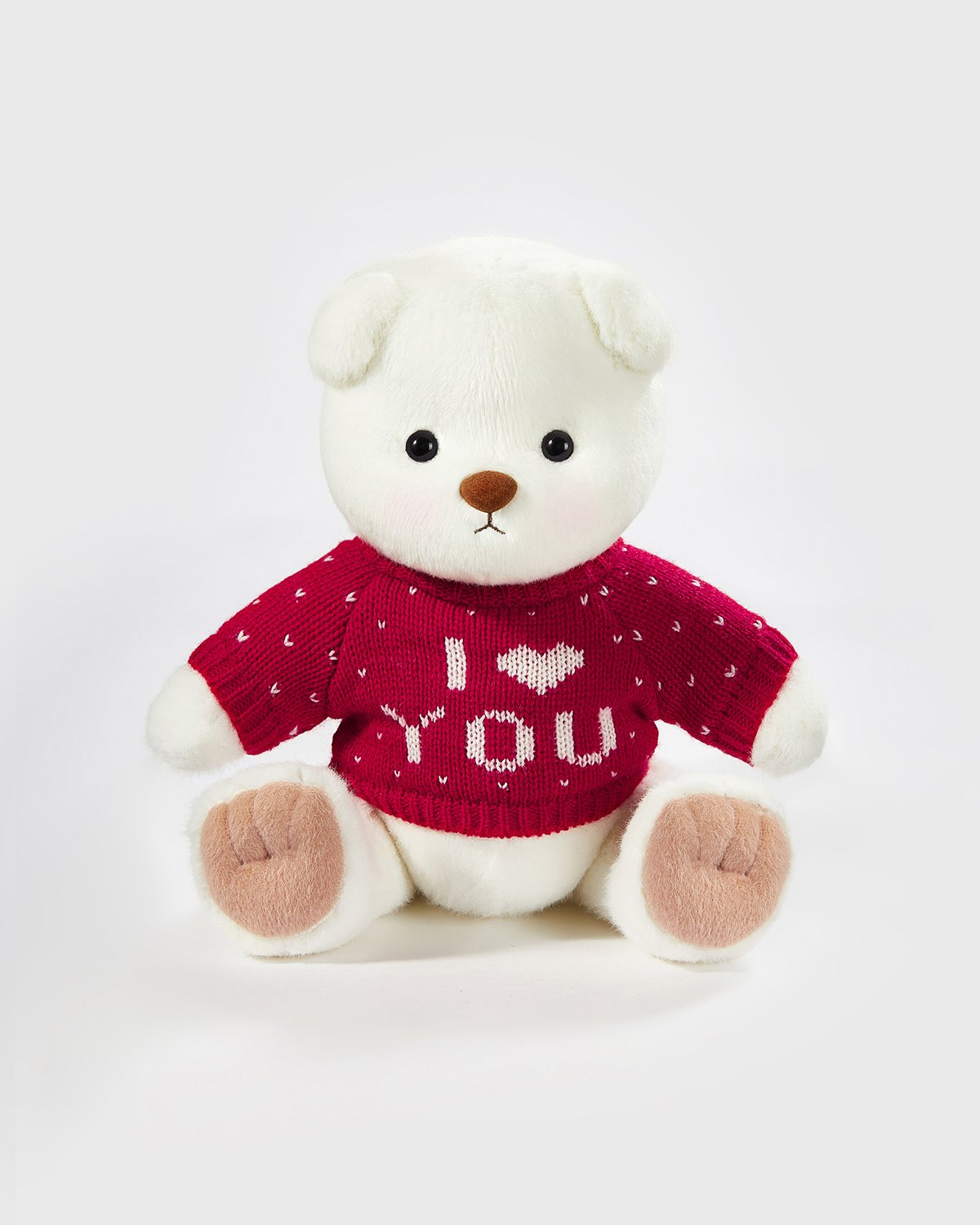 White Short Hair Bear & Red Love Sweater - 12 Inches