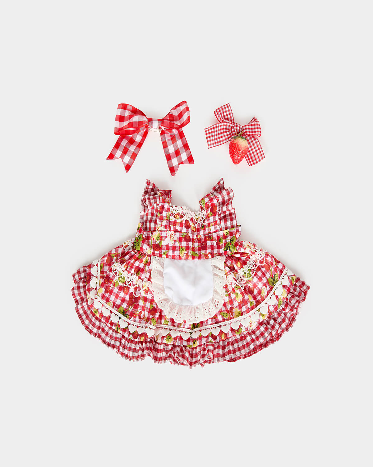 Red Strawberry Plaid Dress - 12 Inches