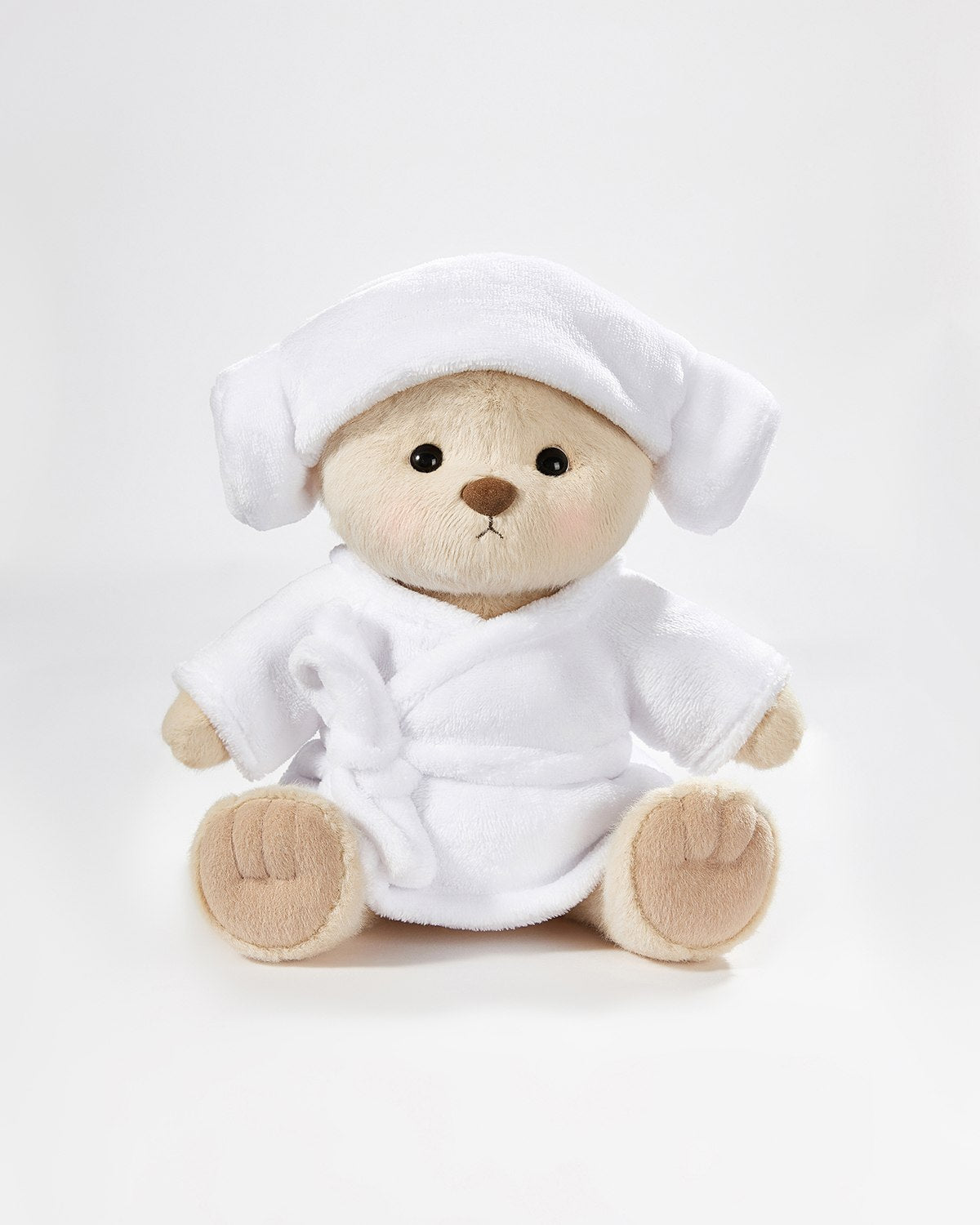 Milk Tea Short Hair Bear & White Bathrobe Set - 12 Inches