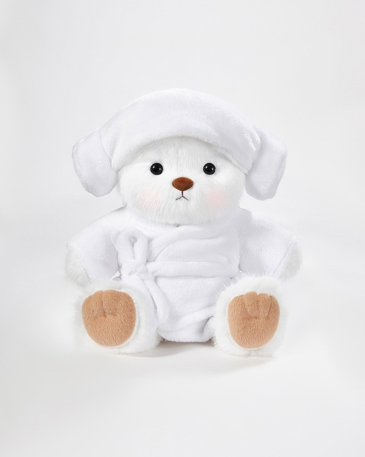 White Long Hair Bear & White Bathrobe Set - 12 Inches