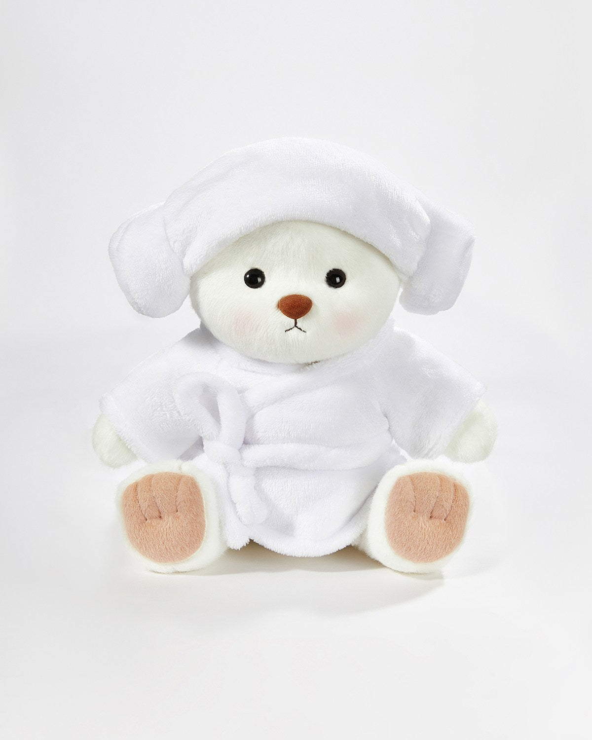 White Short Hair Bear & White Bathrobe Set - 12 Inches