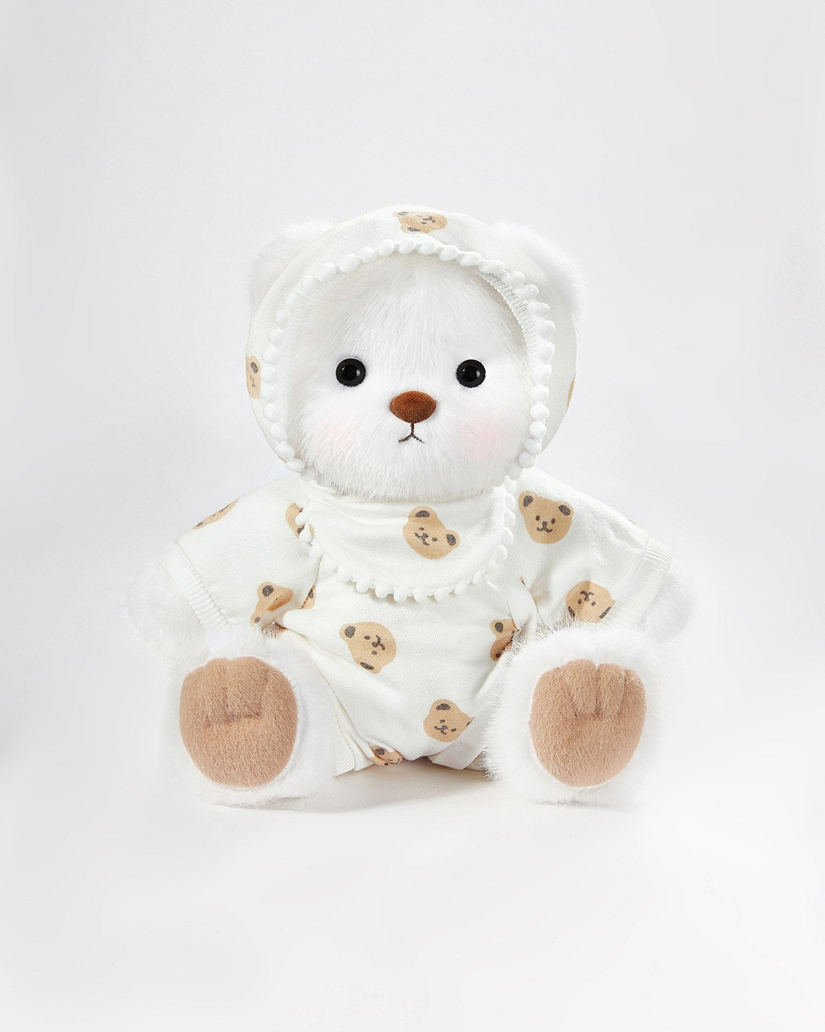 White Long Hair Bear & White Bear Crawler Pajama - 12 Inches