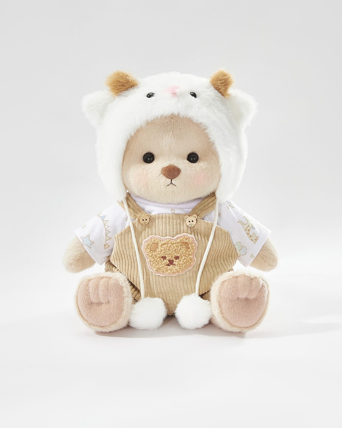 Milk Tea Short Hair Bear & White Sheep Overalls Set - 12 Inches