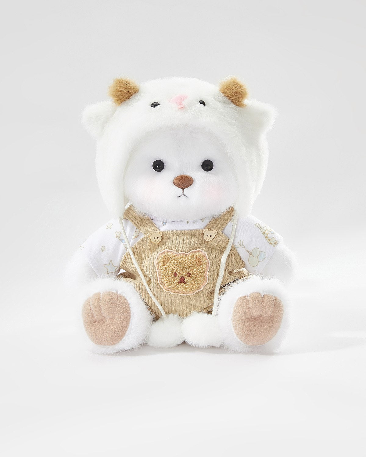 White Long Hair Bear & White Sheep Overalls Set - 12 Inches