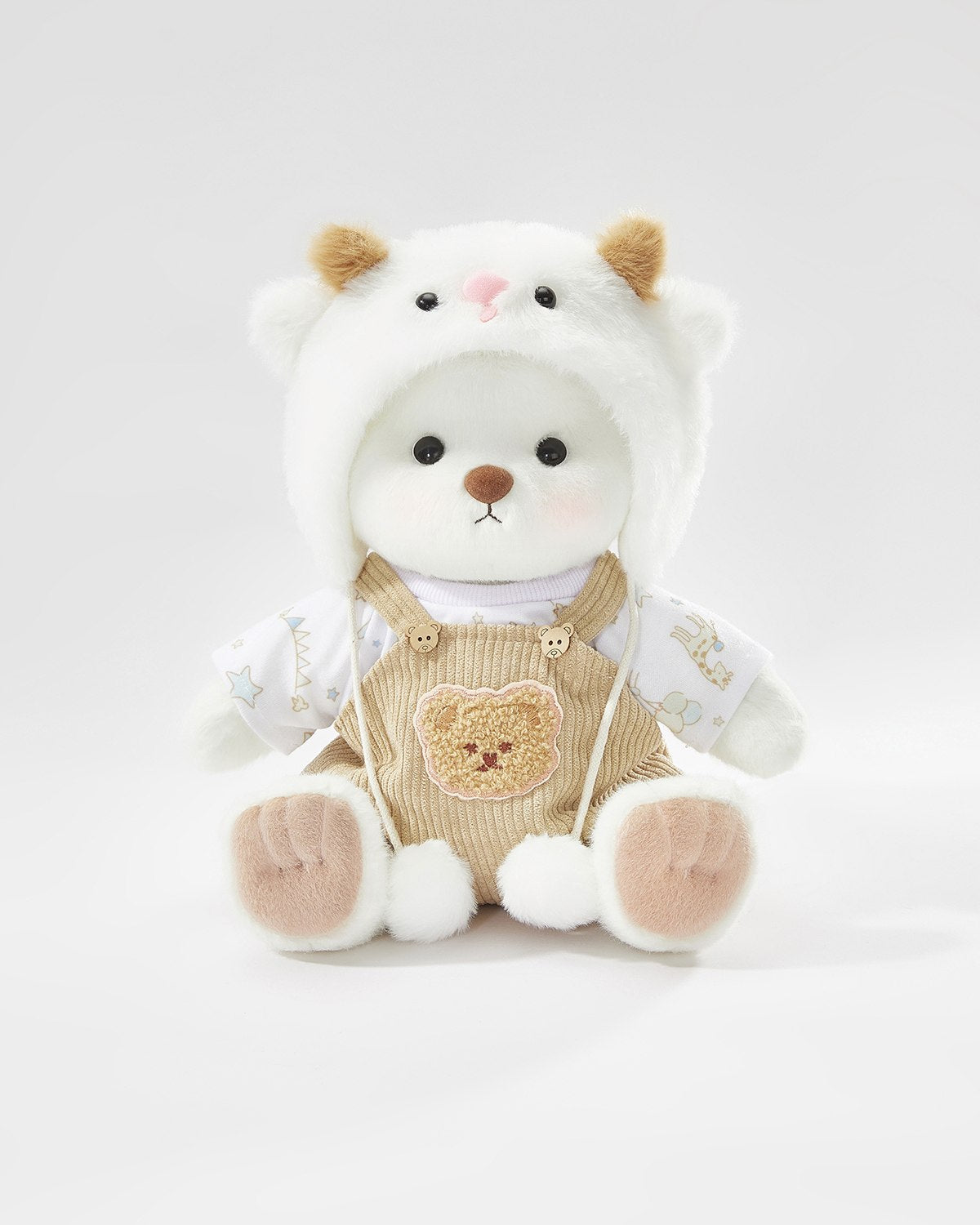 White Short Hair Bear & White Sheep Overalls Set - 12 Inches