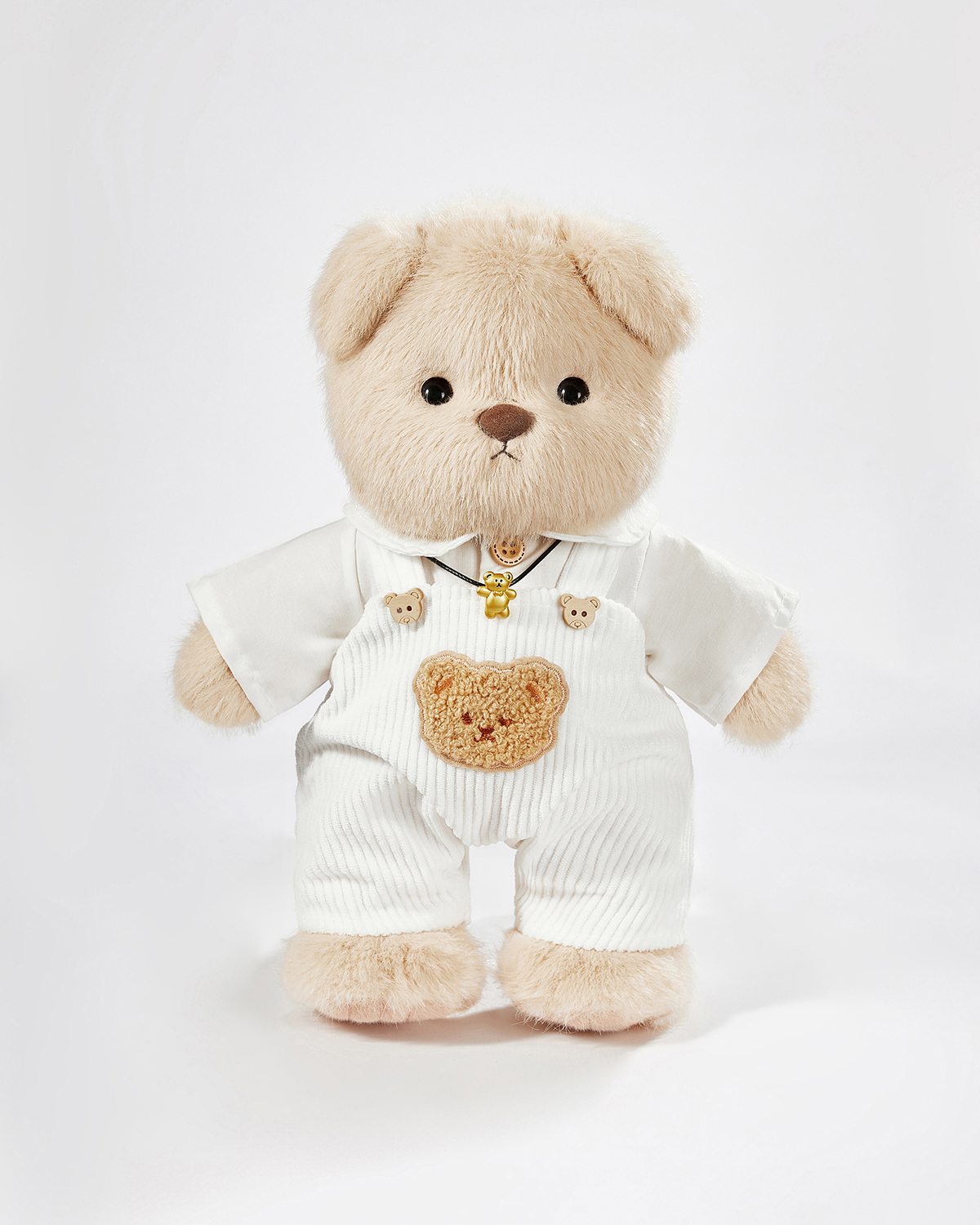 Teddy Bear & White Shirt Overalls Set - 12 Inches