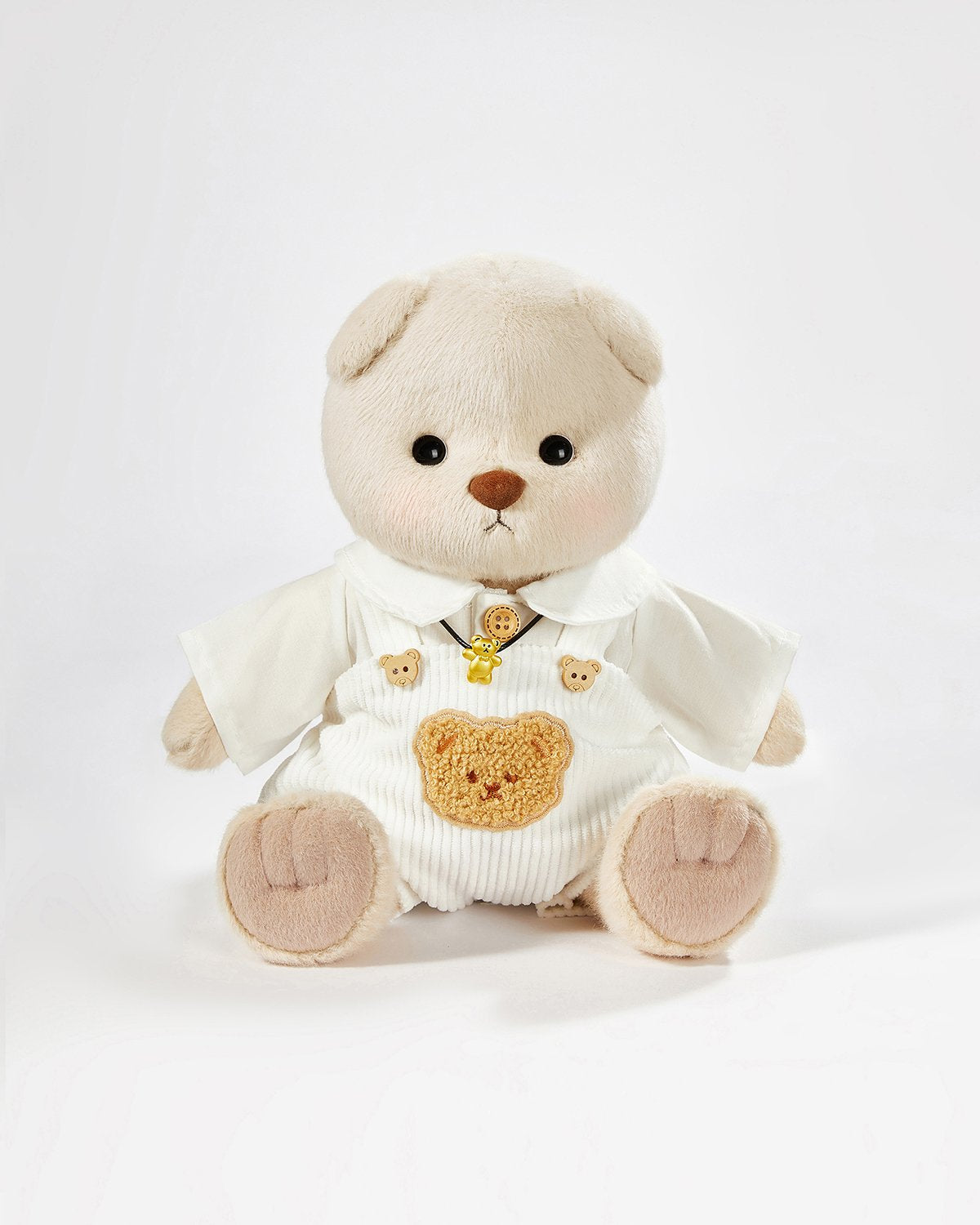 Milk Tea Short Hair Bear & White Shirt Overalls Set - 12 Inches