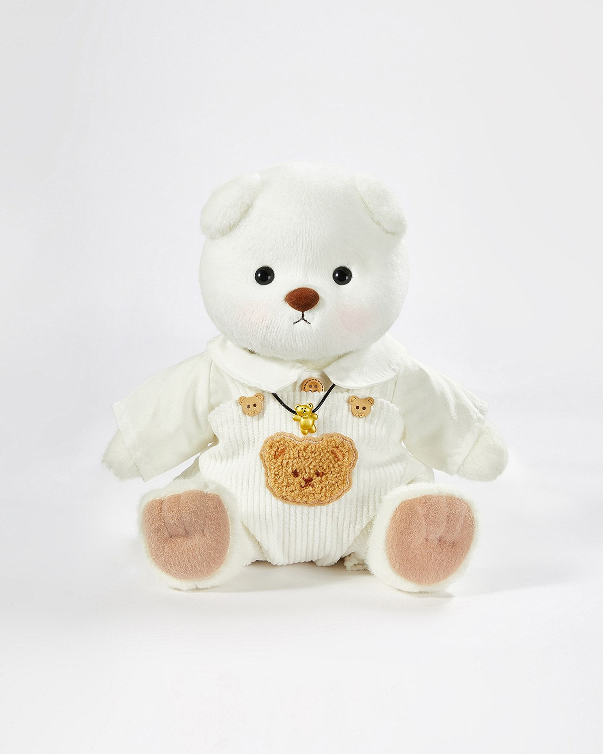 White Short Hair Bear & White Shirt Overalls Set - 12 Inches