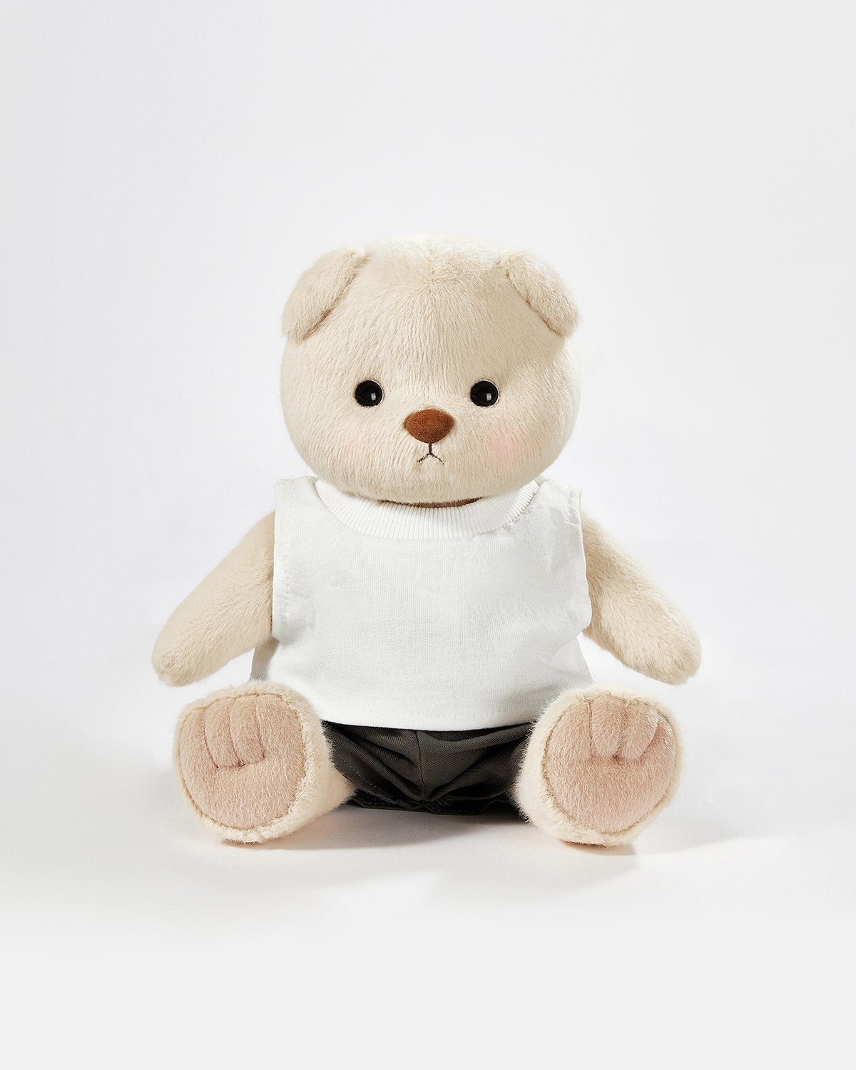 Milk Tea Short Hair Bear & Casual White Vest Set - 12 Inches