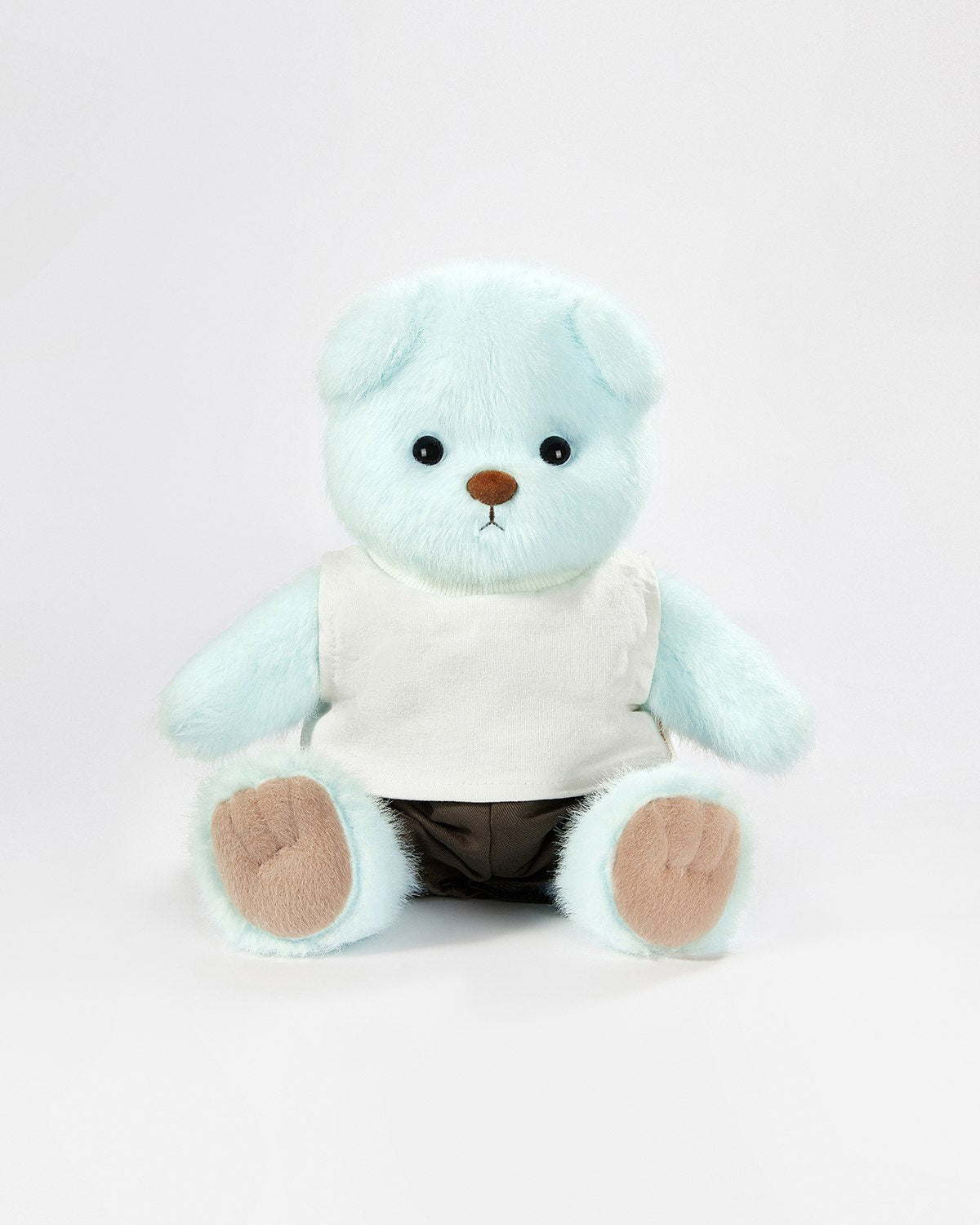 Mint Blue Long Hair Bear & Casual White Vest Set - 12 Inches