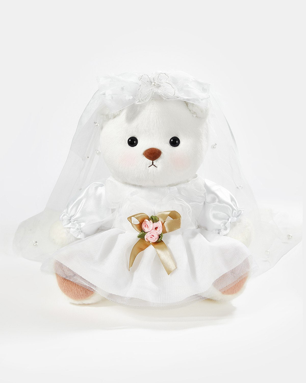White Short Hair Bear & White Wedding Dress - 12 Inches