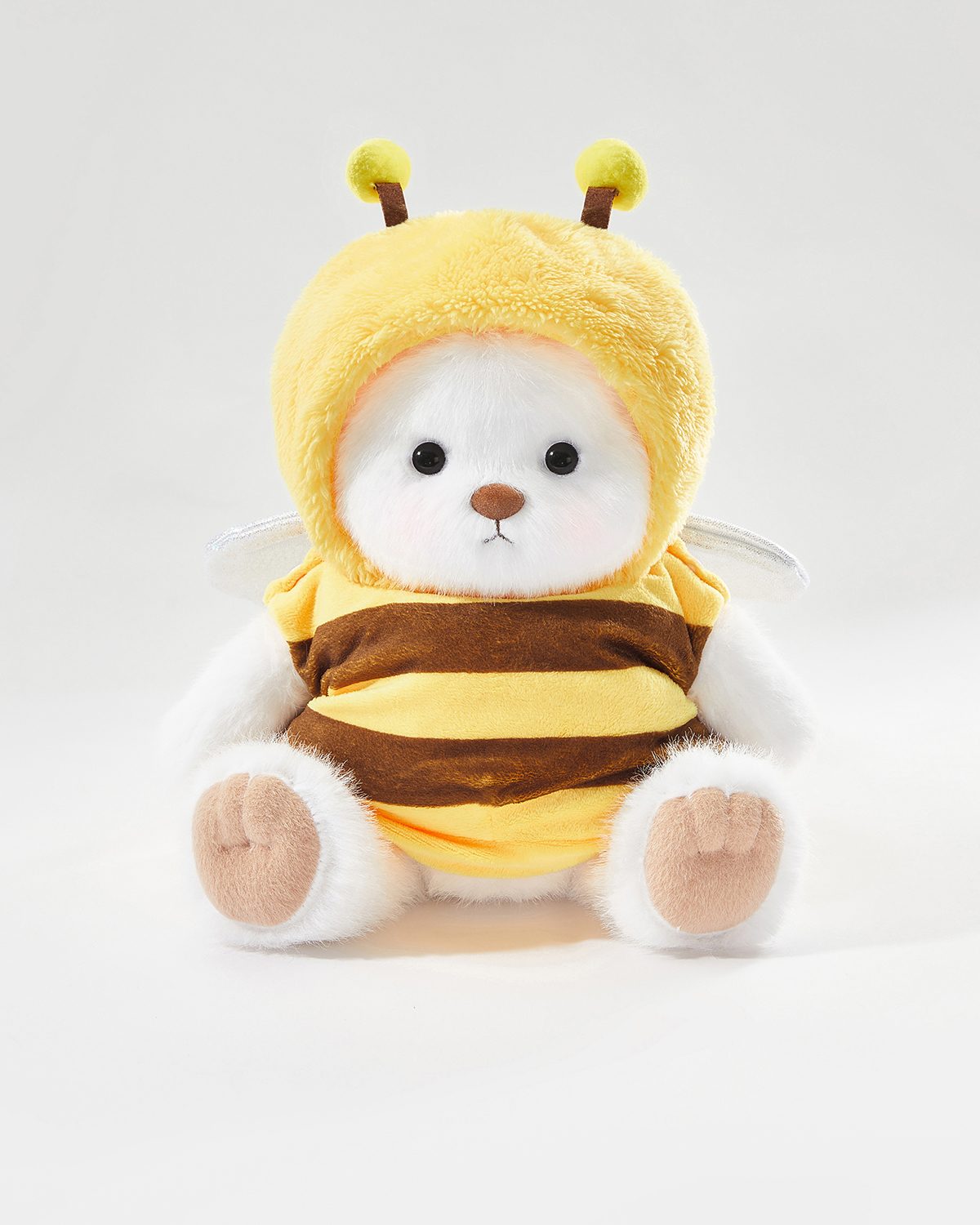 White Long Hair Bear & Honey Bee Set - 12 Inches
