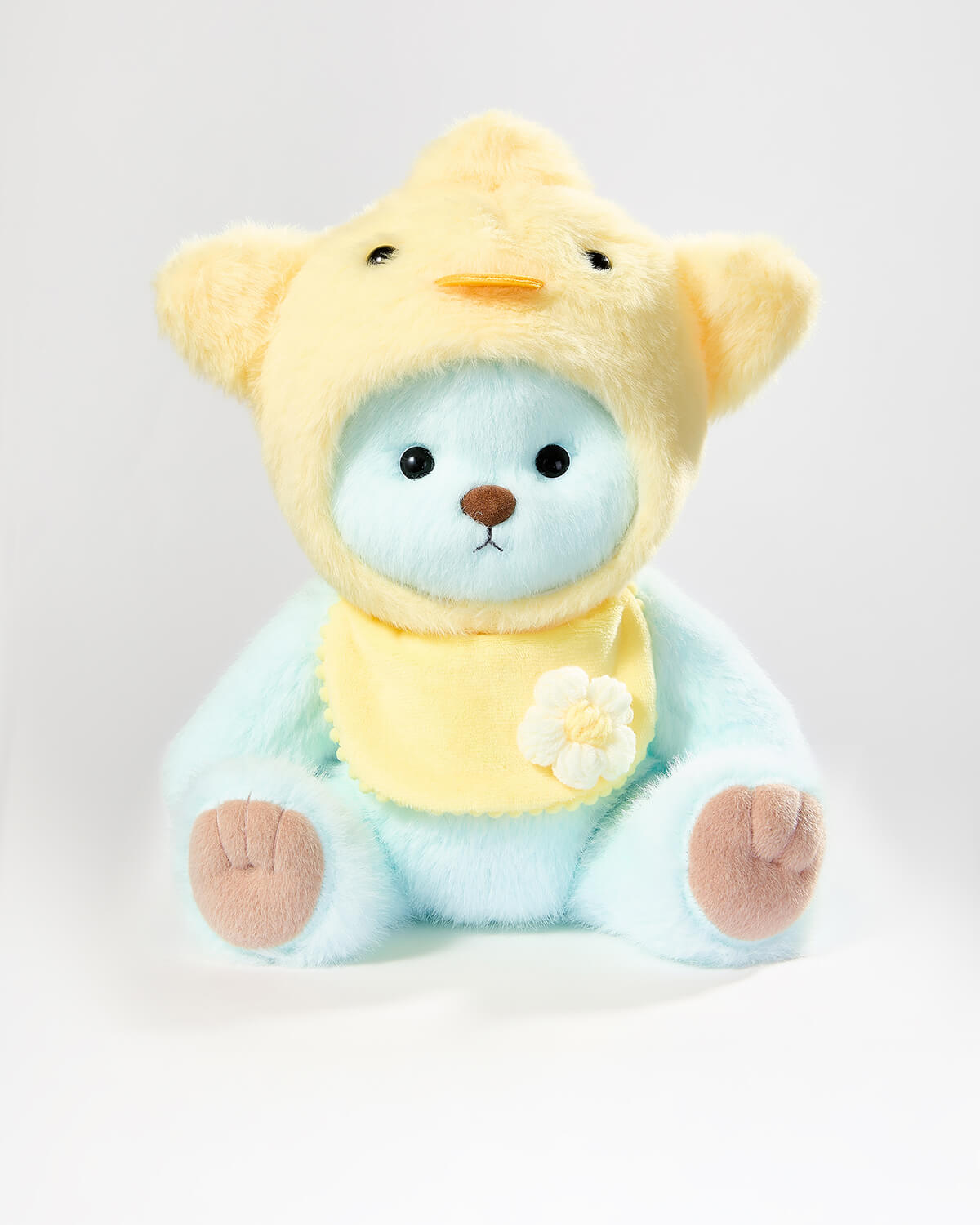 Mint Blue Long Hair Bear & Yellow Duckling Set - 12 Inches