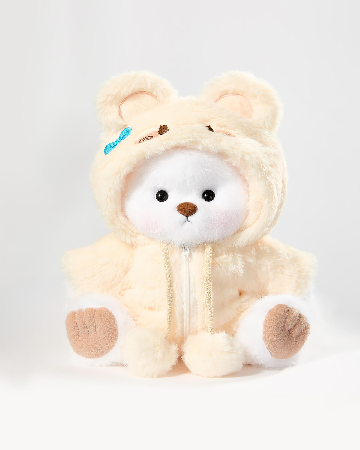 White Long Hair Bear & Yellow Plush Rabbit Jumpsuit - 12 Inches