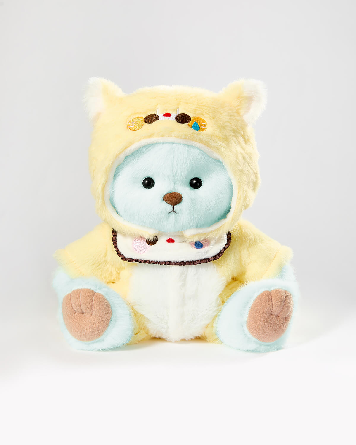 Mint Blue Long Hair Bear & Yellow Puppy Jumpsuit - 12 Inches