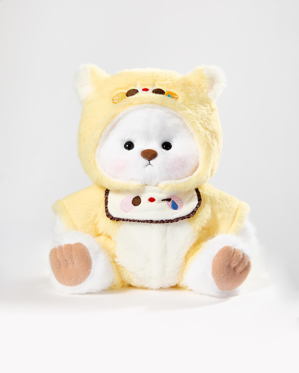 White Long Hair Bear & Yellow Puppy Jumpsuit - 12 Inches