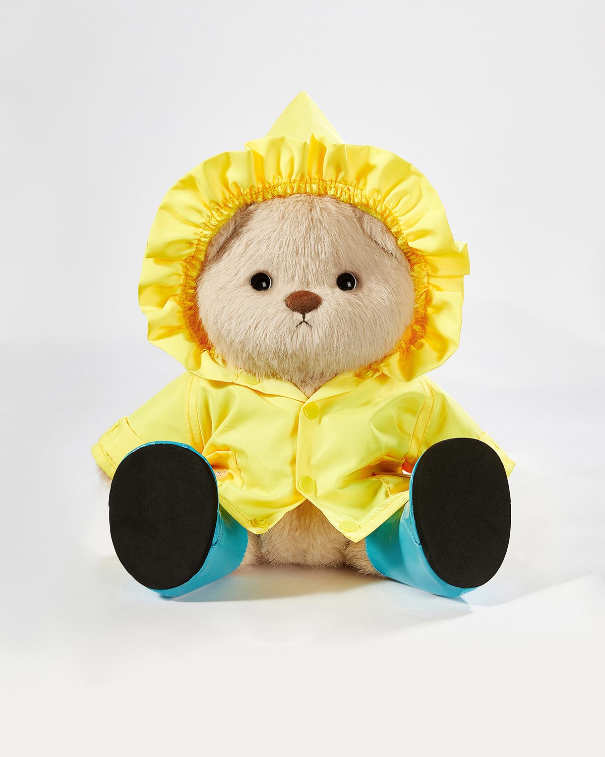 Milk Tea Long Hair Bear & Yellow Raincoat Set - 12 Inches