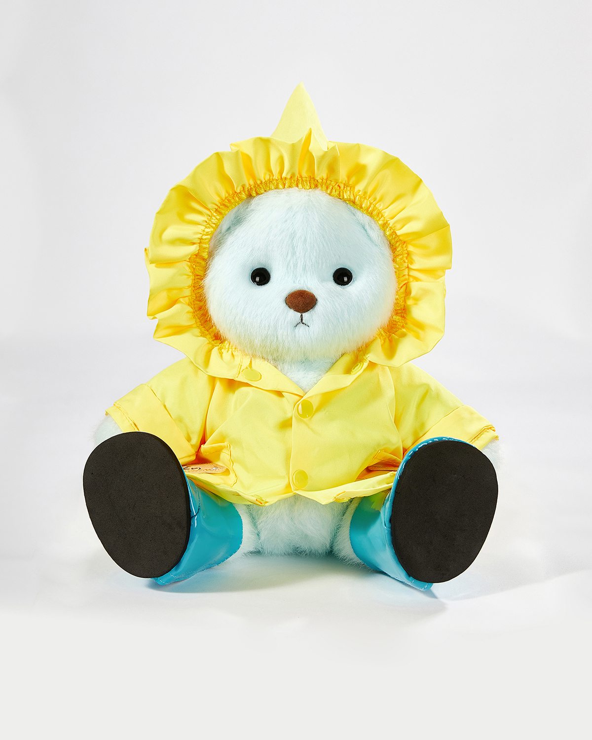Mint Blue Long Hair Bear & Yellow Raincoat Set - 12 Inches