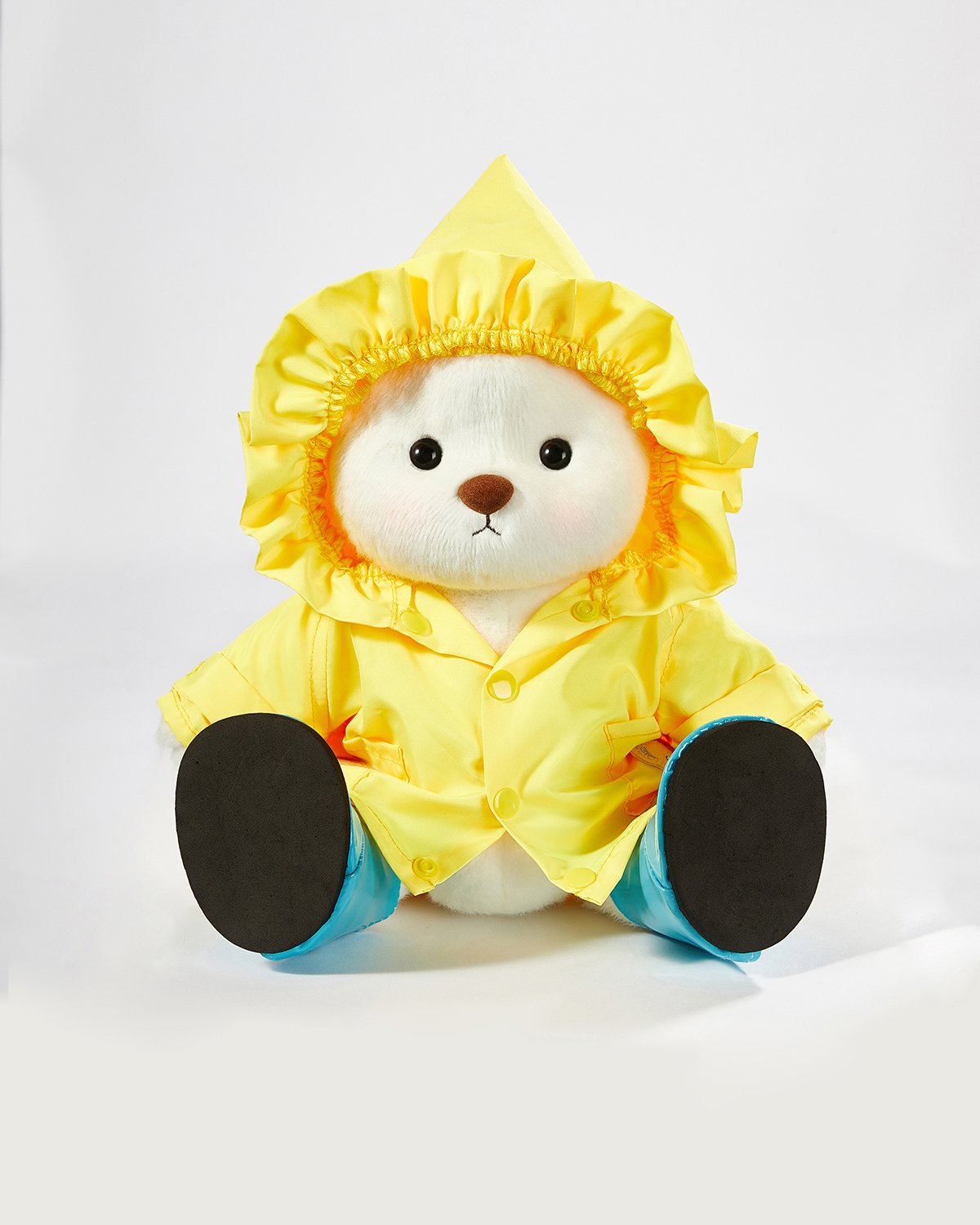 White Short Hair Bear & Yellow Raincoat Set - 12 Inches