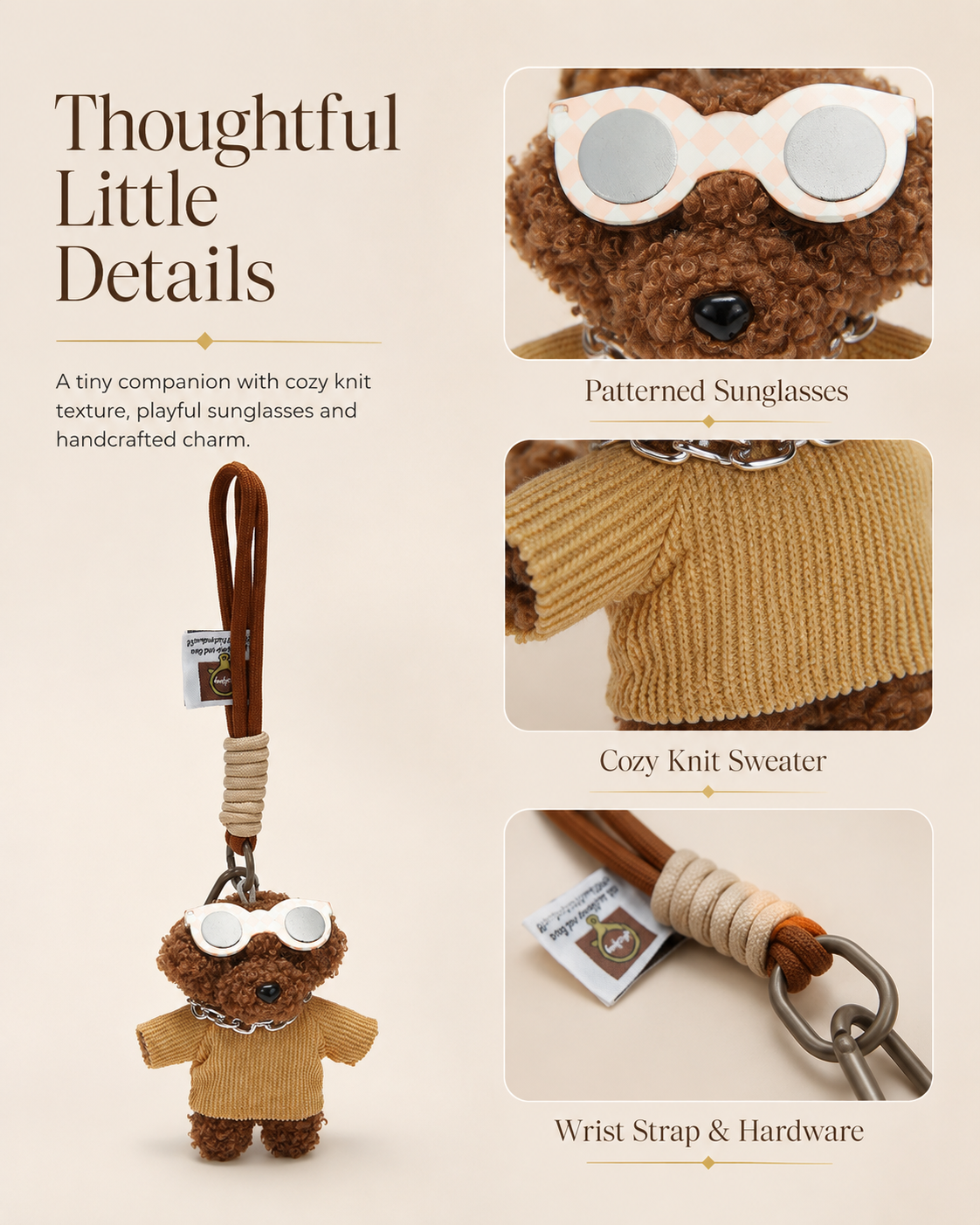 TeddyHuggy® Khaki Knit Sunglasses Pup Charm