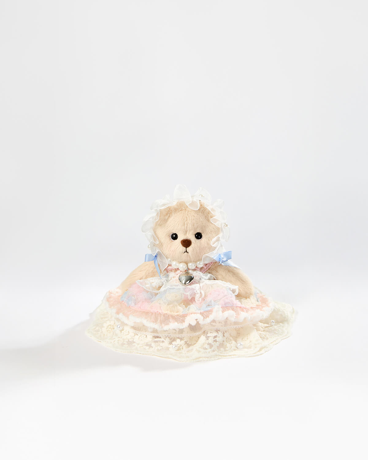 Milk Tea Short Hair Bear & Pink Veil Dress - 6 Inches