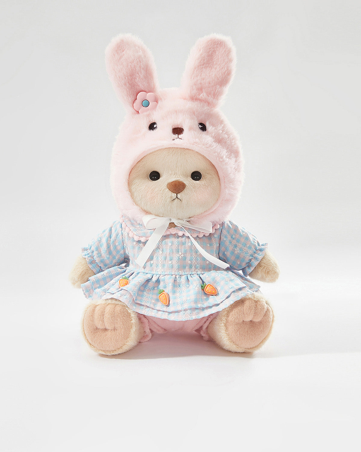 Milk Tea Short Hair Bear & Lovely Bunny Pink Dress Set - 12 Inches
