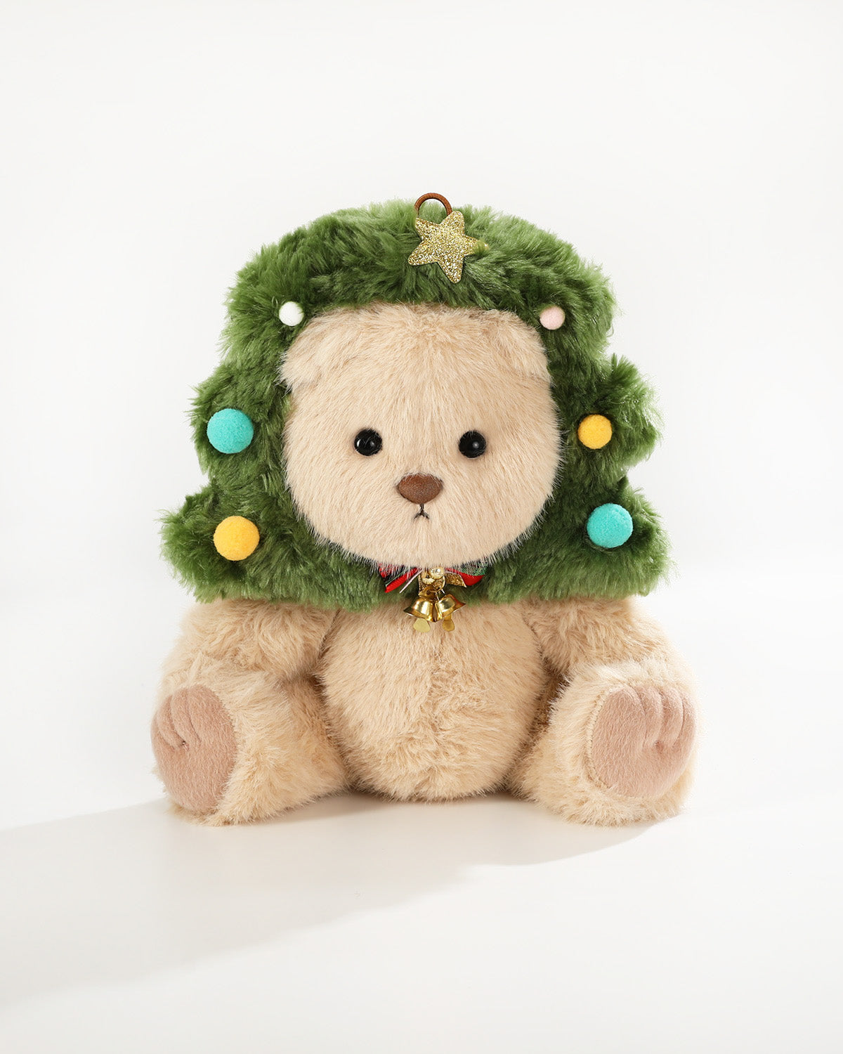Milk Tea Long Hair Bear & Christmas Tree Headgear - 12 Inches