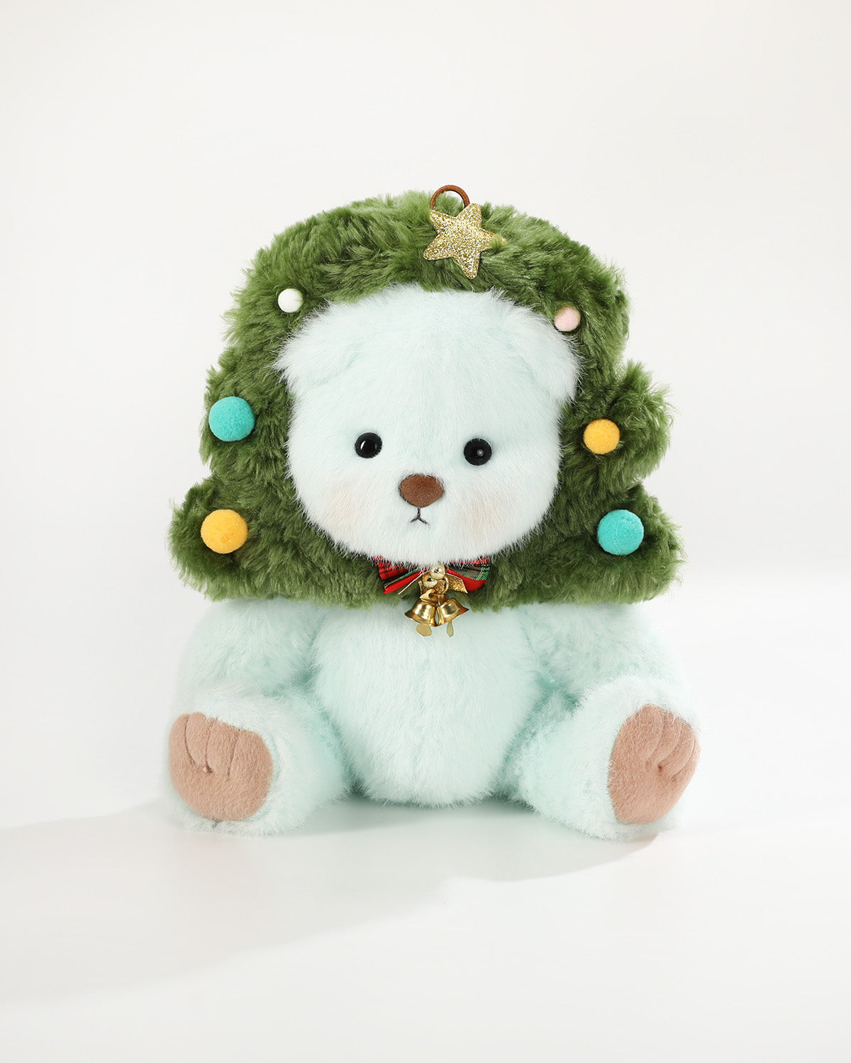 Mint Blue Long Hair Bear & Christmas Tree Headgear - 12 Inches