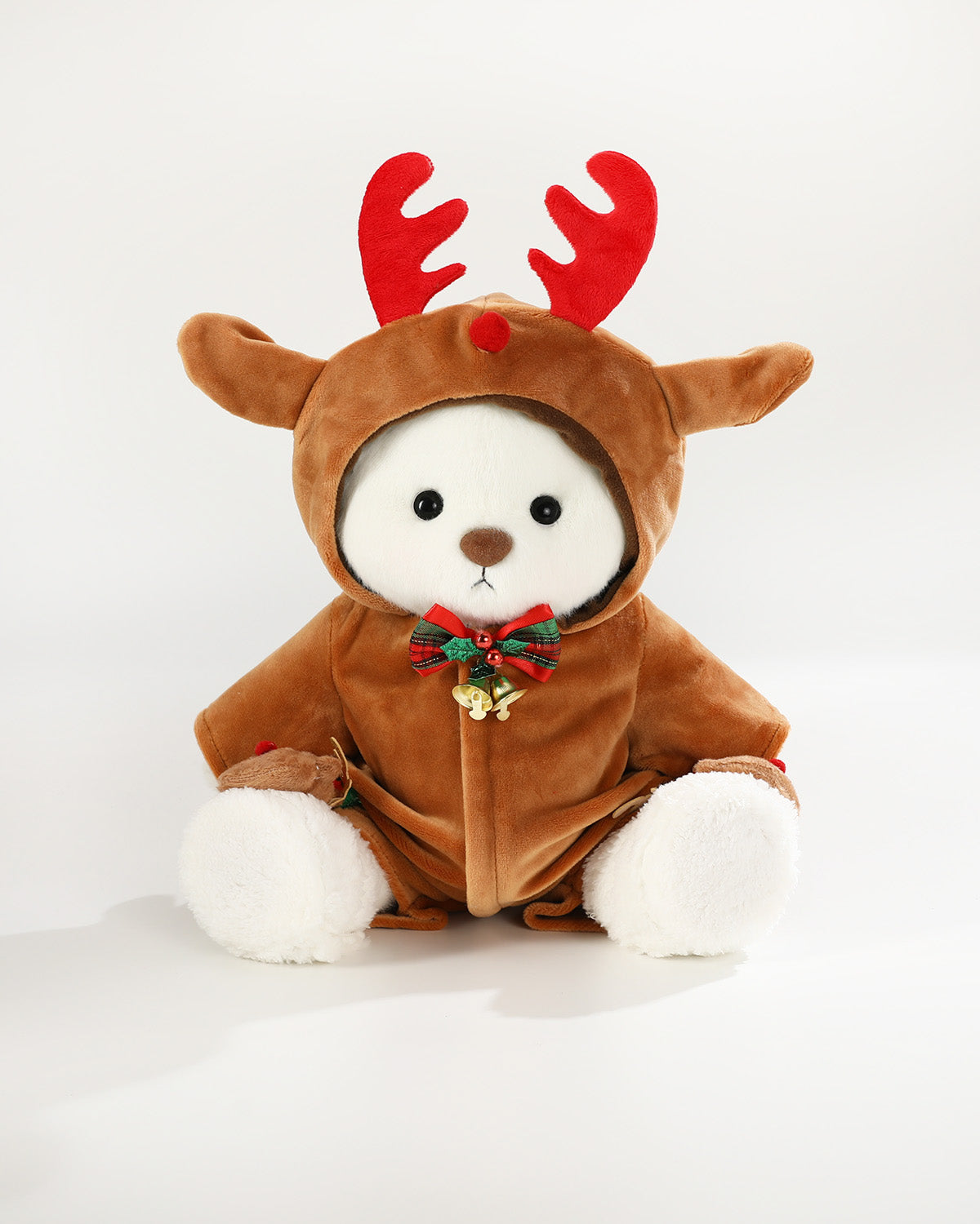 White Short Hair Bear & Christmas Reindeer Jumpsuit - 12 Inches